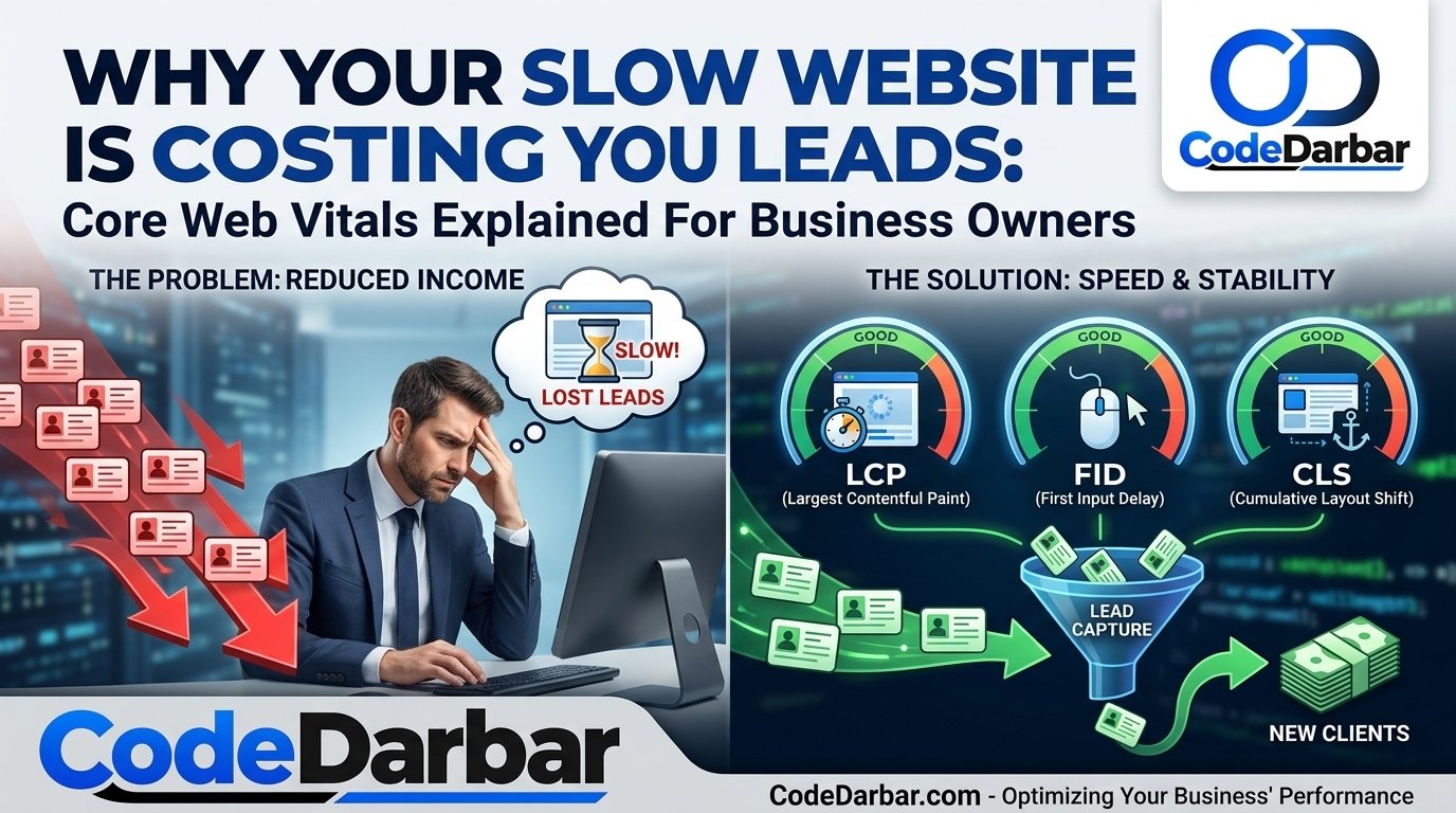 Why Your Slow Website Is Costing You Leads: Core Web Vitals Explained for Business Owners — SEO article by Code Darbar