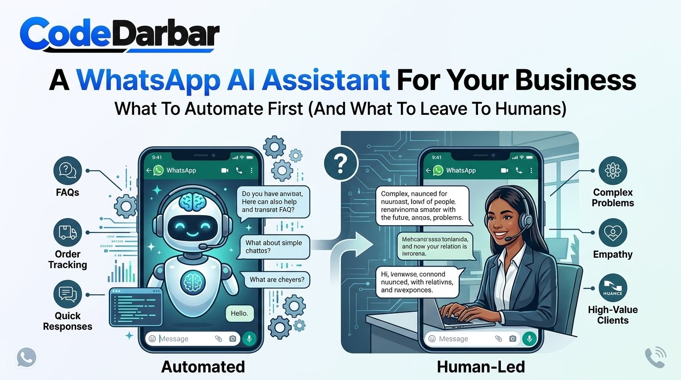 A WhatsApp AI Assistant for Your Business: What to Automate First (and What to Leave to Humans) — AI Engineering article by Code Darbar